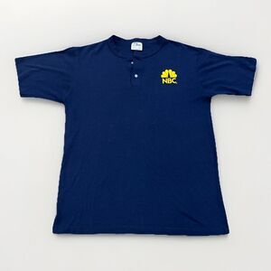 NBC Shirt Mens‎ L Velva Sheen Peacock Logo Henley Blue Cotton 80s 90s TV Vintage